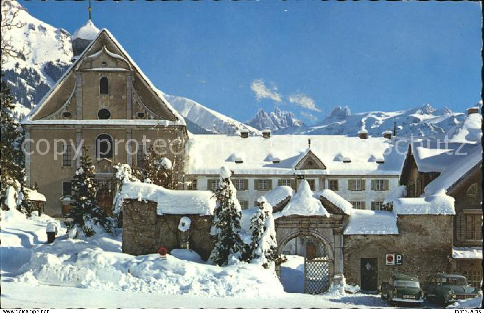 12043538 Engelberg OW Klosterkirche Mit Spannoerter Winterpanorama Engelberg - Sonstige & Ohne Zuordnung