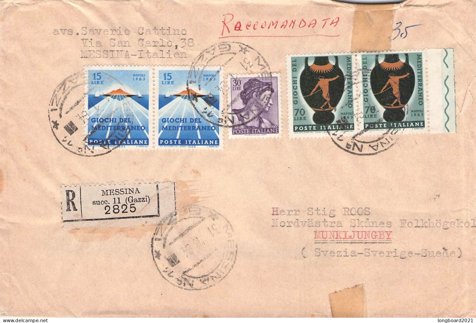 ITALY - REGISTERED MAIL 1964 MESSINA - MUNKLJUNGBY/SE / 7048 - 1961-70: Afgestempeld