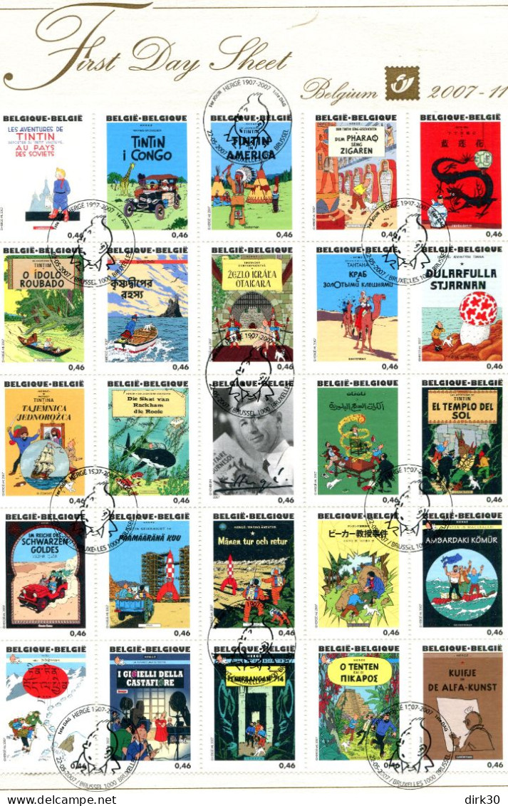 Belgie 2007 3636/60 FDS BL143 TINTIN HERGE BD COMICS STRIPS TINTIN MNH - 1999-2010