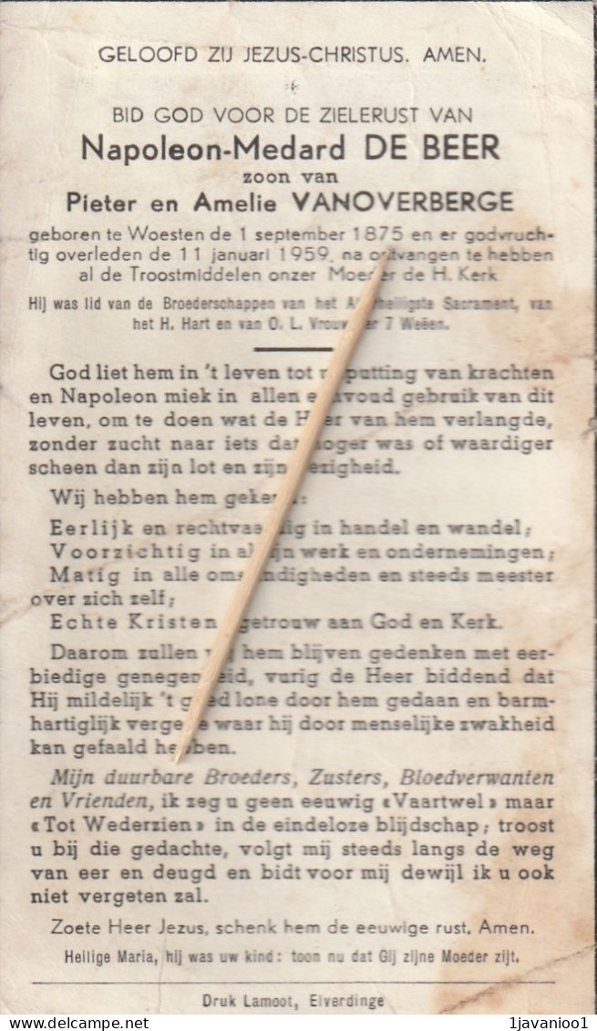 Woesten, 1959, Napoleon De Beer, Vanoverberge - Imágenes Religiosas