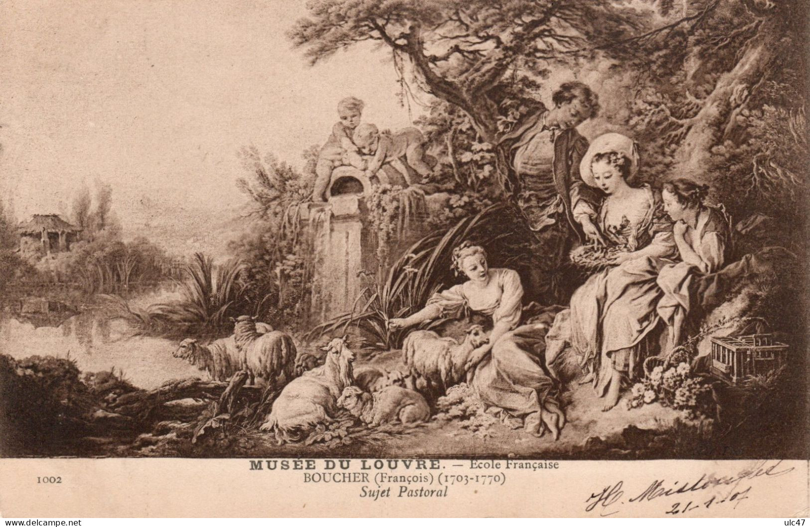 - MUSEE DU LOUVRE. - BOUCHER (François) (1703-1770) - Sujet Pastoral - Scan Verso - - Malerei & Gemälde