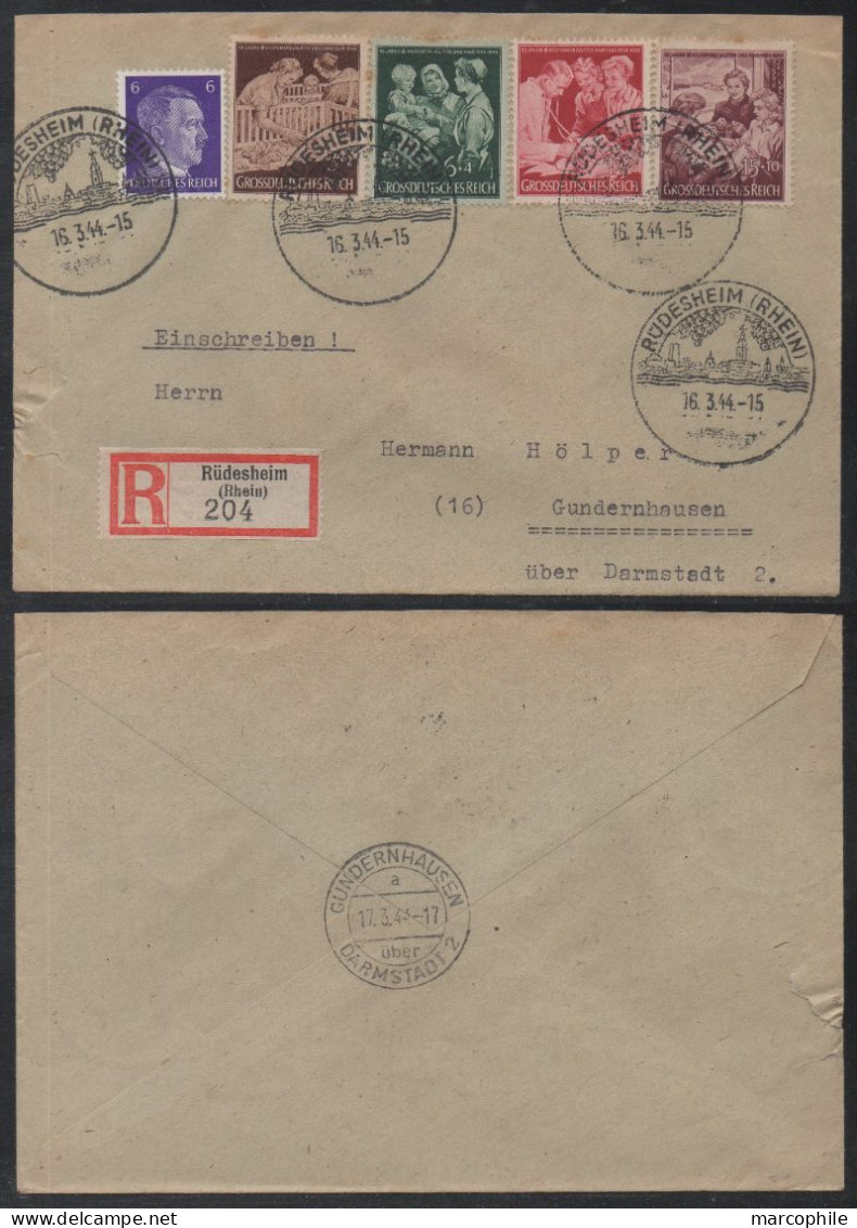 III REICH - RÜDESHEIM / 1944 R-BRIEF PORTOGERECHT - RECOMMANDE AU TARIF ==> GUNDERNHAUSEN (ref 7768) - Covers & Documents
