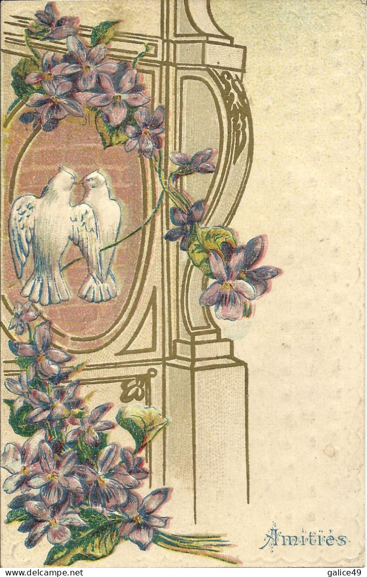 333 CPA Gaufrée Art Nouveau - Violettes Et Couple De Colombes. - Bloemen