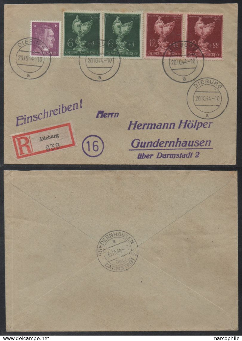 III REICH - DIEBURG / 1944 R-BRIEF PORTOGERECHT - RECOMMANDE AU TARIF ==> GUNDERNHAUSEN (ref 7768) - Covers & Documents