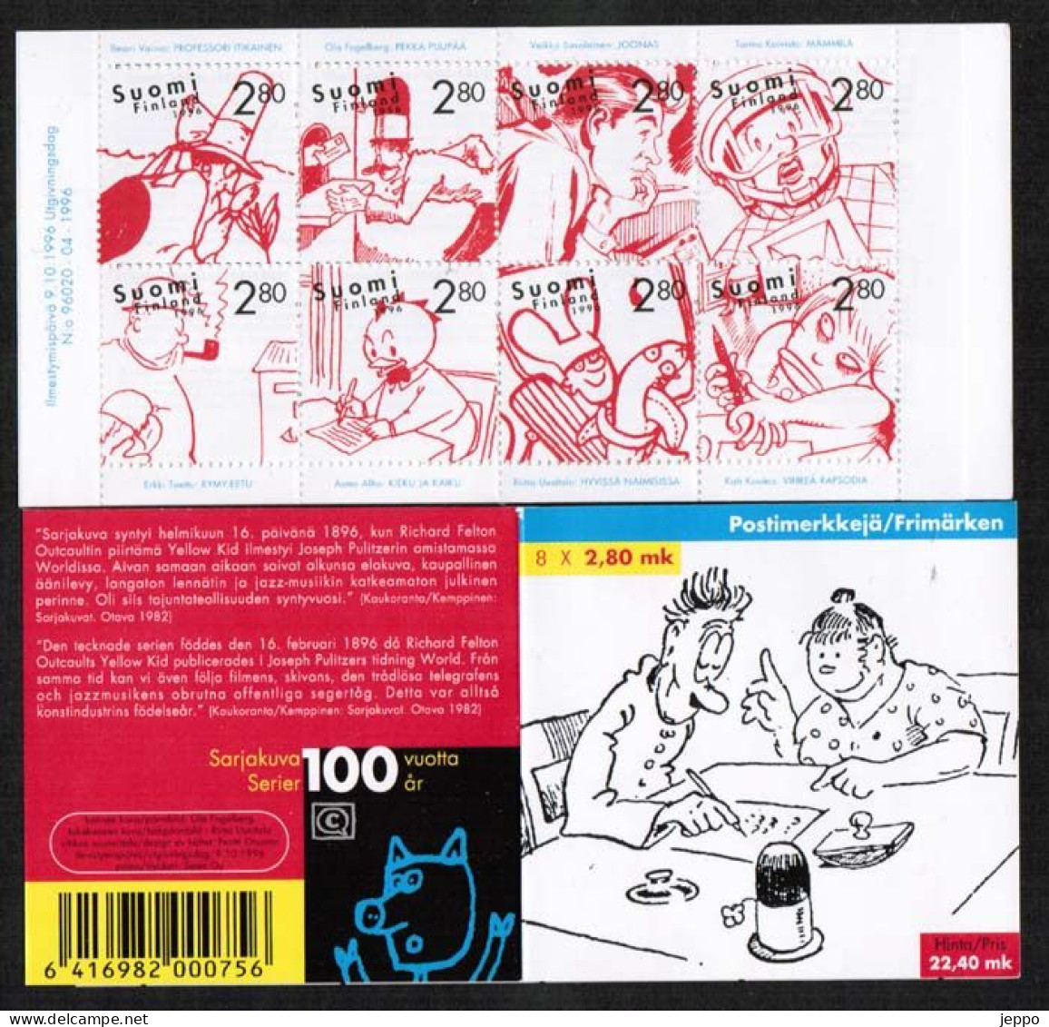 1996 Finland, Cartoons 100 Years, Booklet MNH. - Cuadernillos