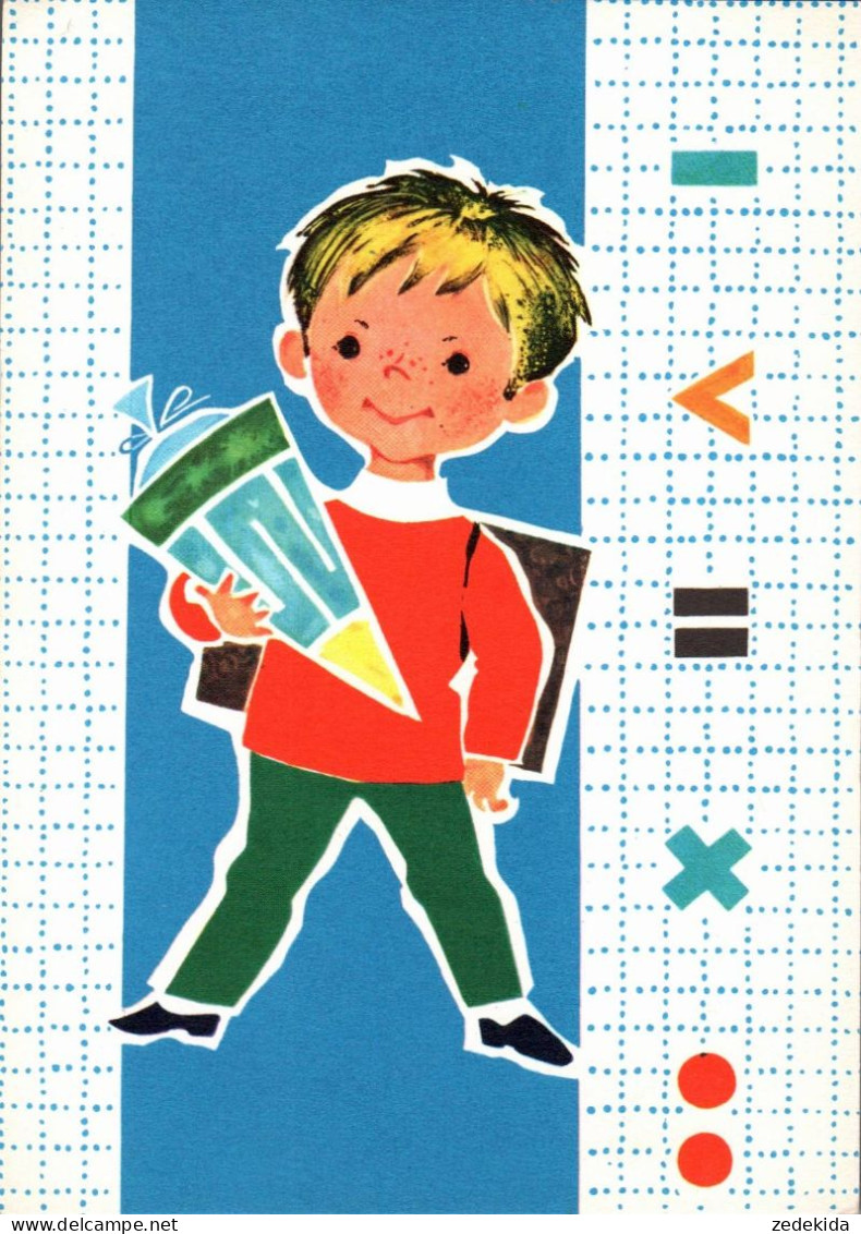 H1850 - Glückwunschkarte Schulanfang - Kinder Zuckertüte - Verlag Planet DDR Grafik - Children's School Start