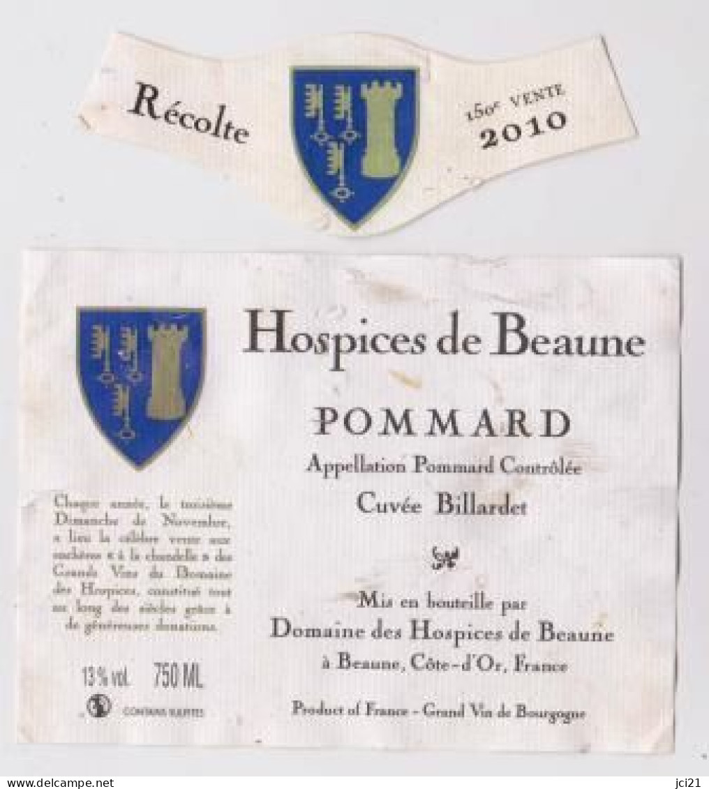 Etiquette Et Millésime HOSPICES DE BEAUNE " POMMARD 2010 - Cuvée Billardet " 150° Vente Des Vins (3000)_ev519 - Bourgogne