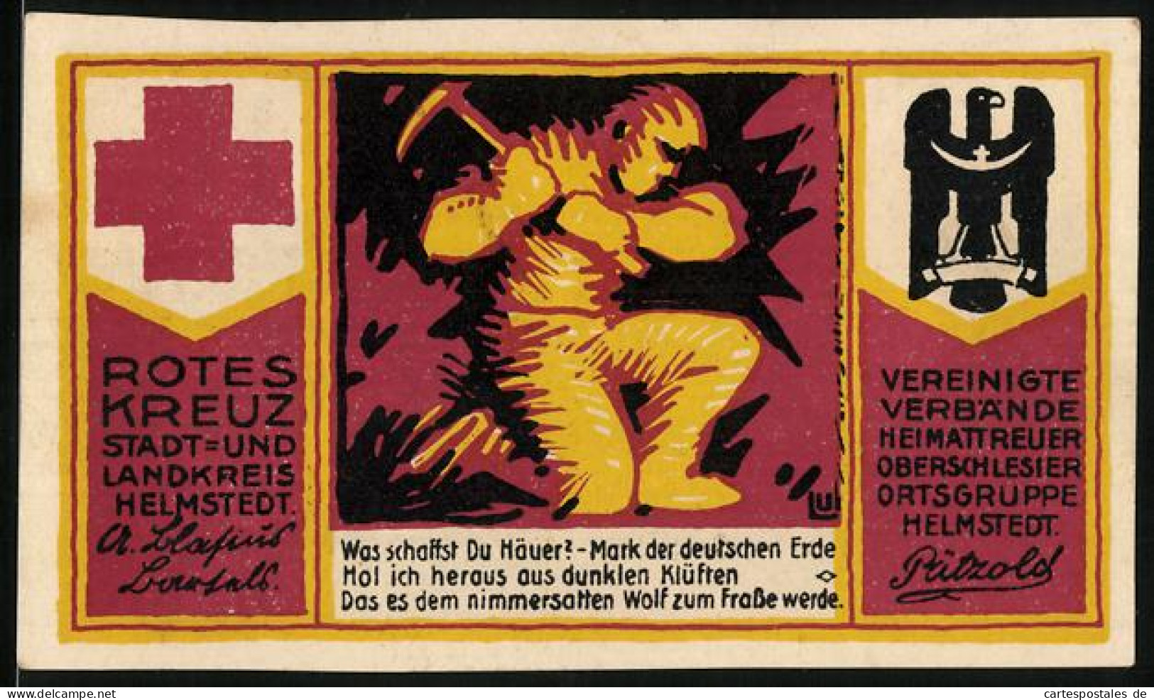 Notgeld Helmstedt, 50 Pfennig, Bergmann Mit Spitzhacke, Rotes Kreuz  - [11] Emisiones Locales