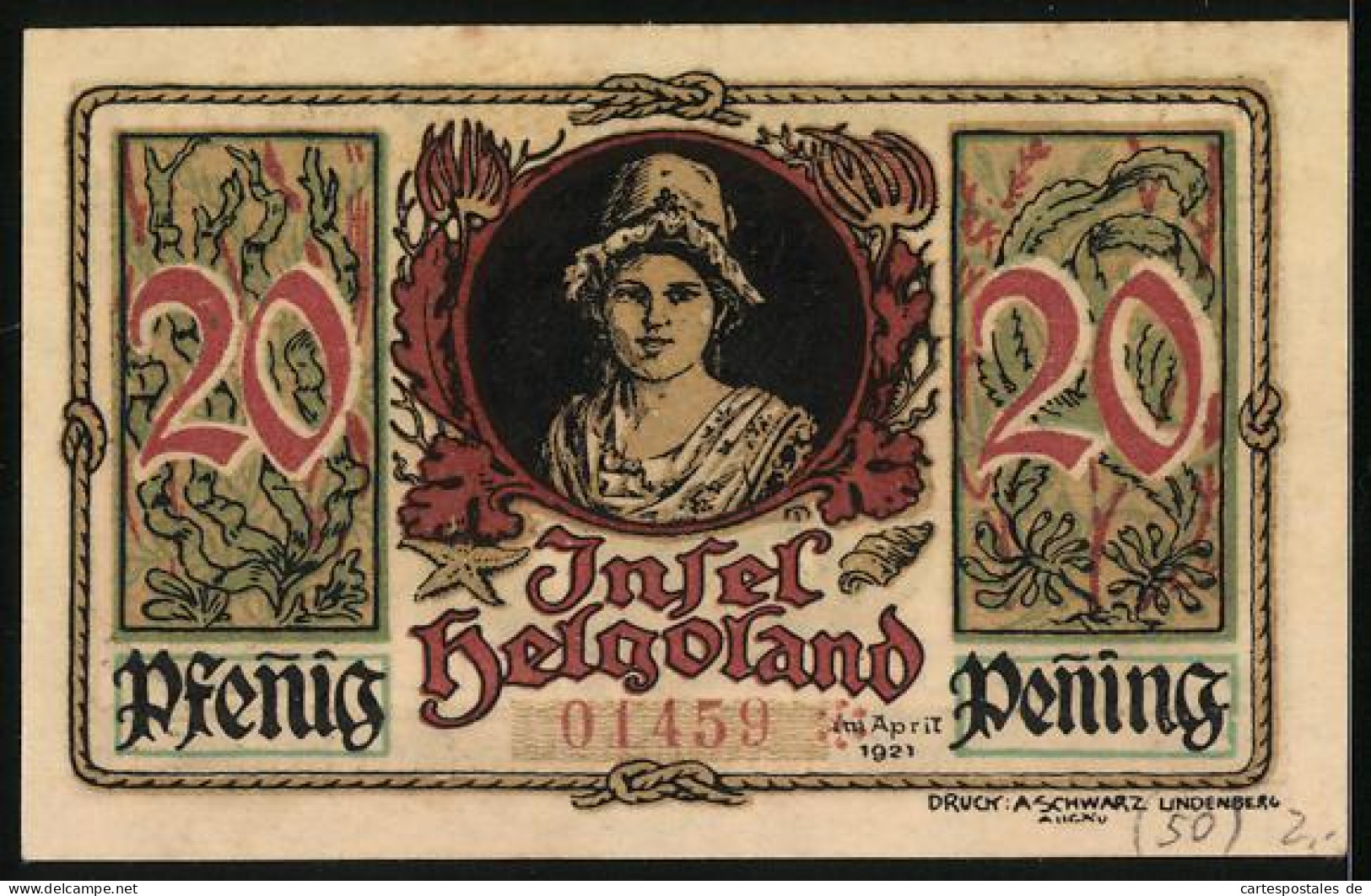 Notgeld Helgoland 1921, 20 Pfennig, Frau In Lokaler Tracht  - [11] Emisiones Locales