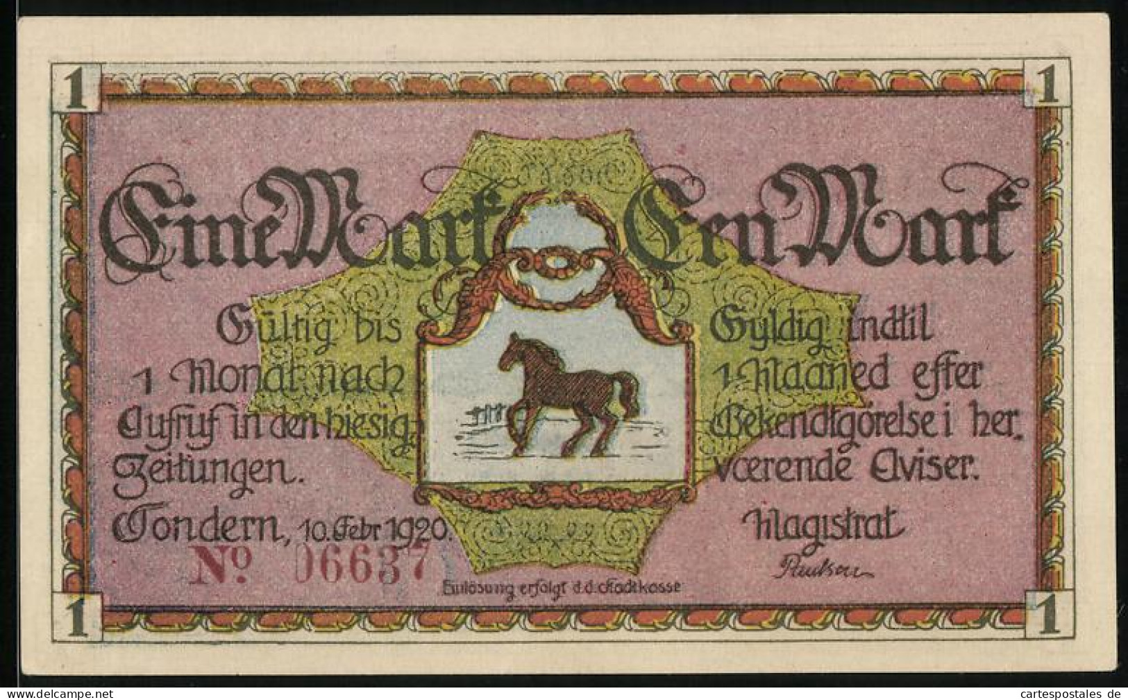 Notgeld Tondern 1920, 1 Mark, Belebte Szene Am Viehmarkt  - Denmark