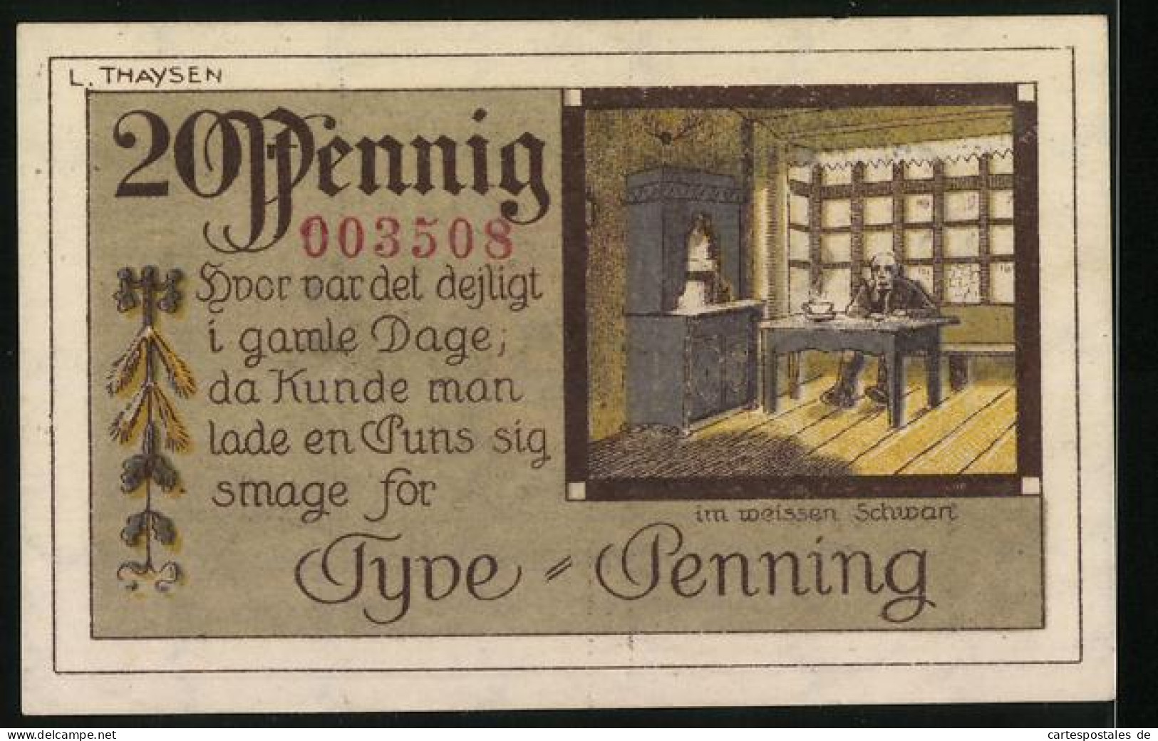 Notgeld Tondern 1920, 20 Pfennig, Gast Im Weissen Schwan  - Denmark
