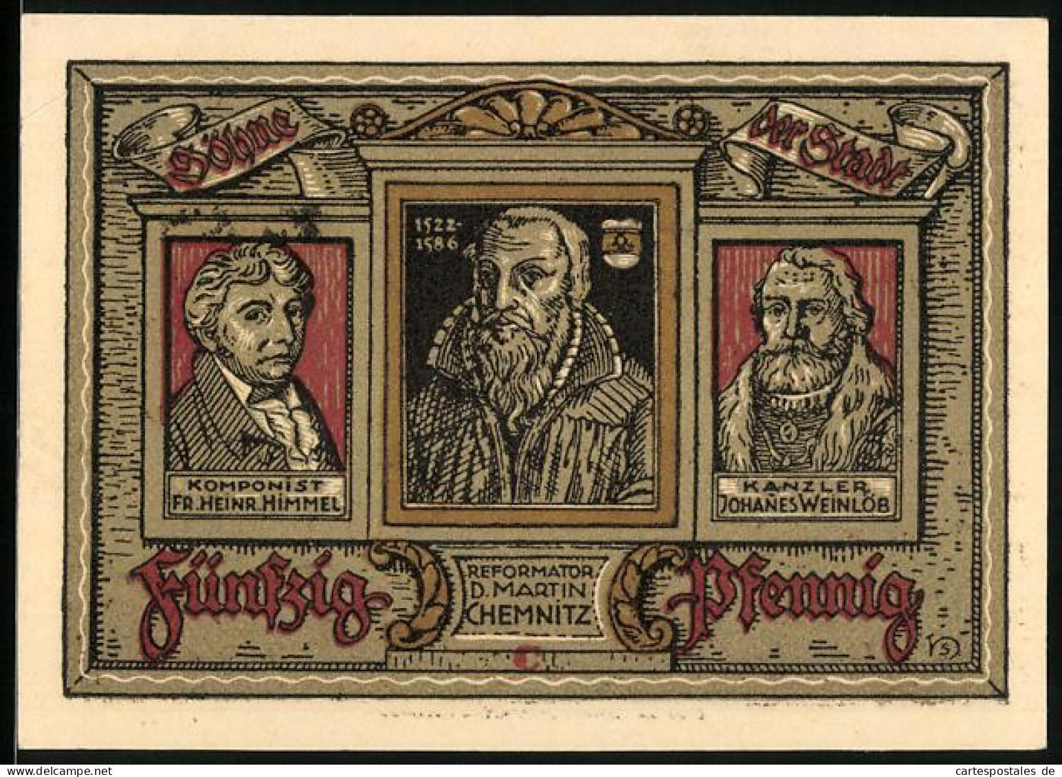 Notgeld Treuenbrietzen 1921, 50 Pfennig, Fr. Heinr. Himmel, D. Martin Chemnitz, Johanes Weinlob  - [11] Emisiones Locales