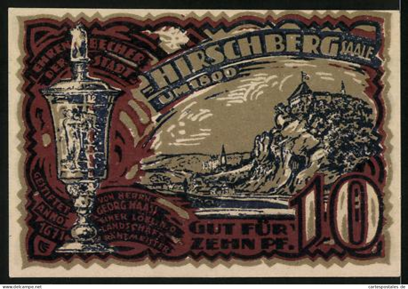 Notgeld Hirschberg /Saale 1921, 10 Pfennig, Ortsansicht Mit Burg  - [11] Emisiones Locales