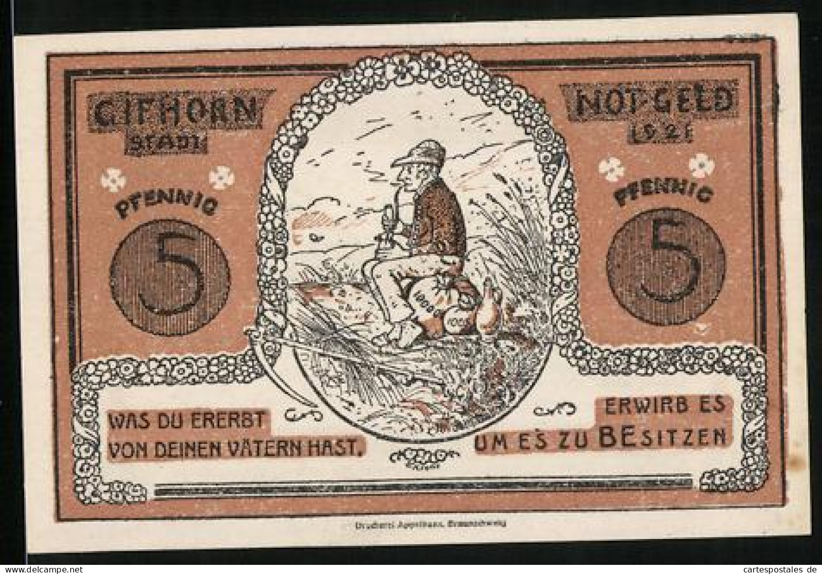 Notgeld Gifhorn 1921, 5 Pfennig, Karren Und Amboss, Bauer Mit Geldsäcken  - [11] Emisiones Locales