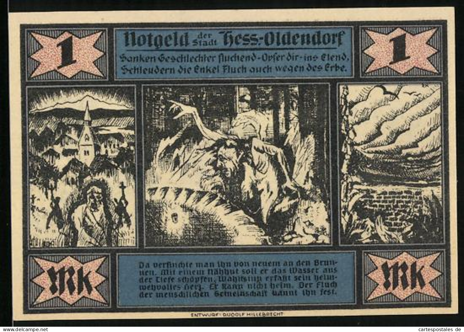 Notgeld Hess.-Oldendorf 1921, 1 Mark, Schloss Schaumburg Und Fiktive Szene  - [11] Emisiones Locales