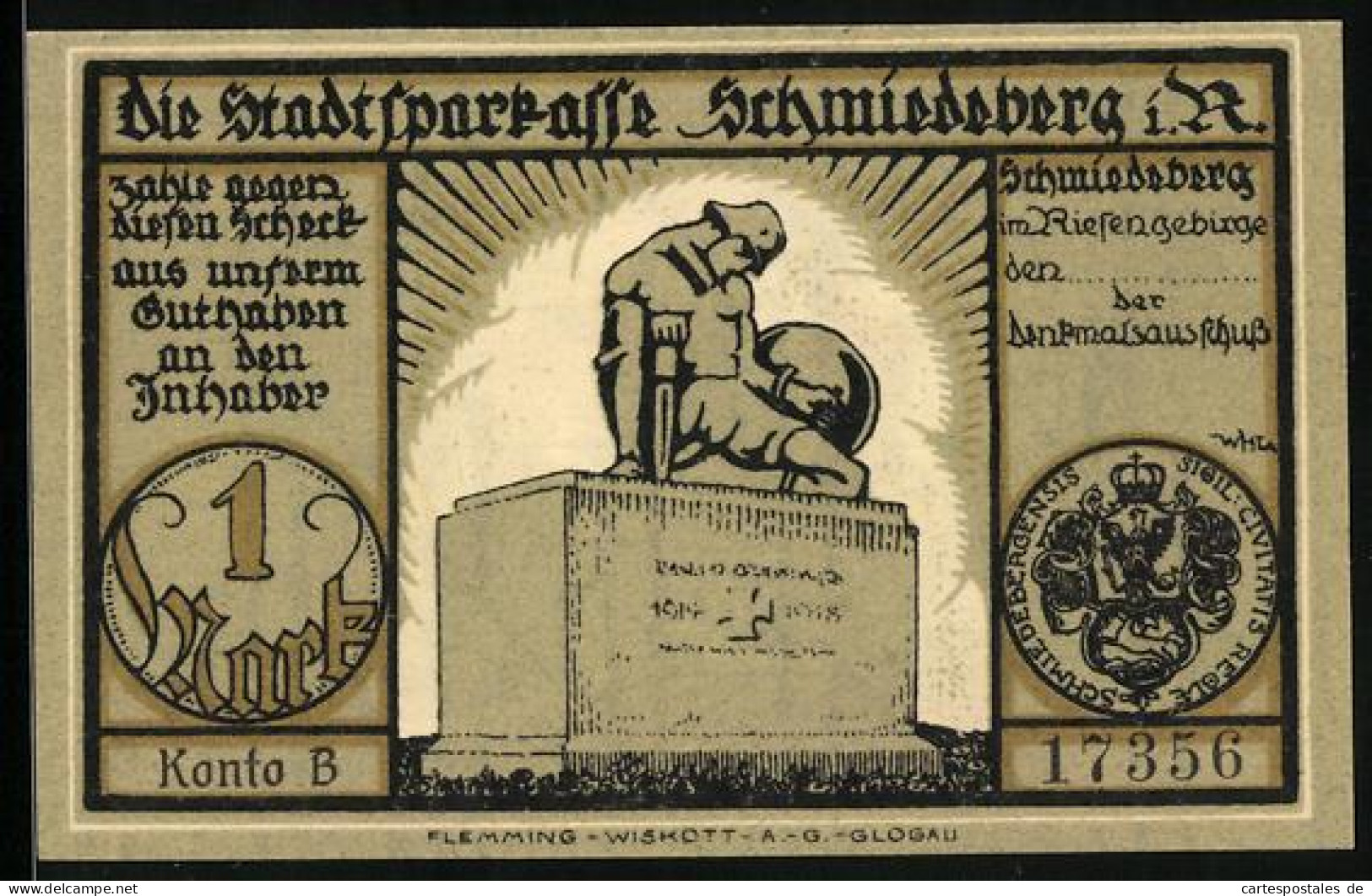 Notgeld Schmiedeberg I. R., 1 Mark, Denkmal Und Kalkofen  - [11] Emisiones Locales