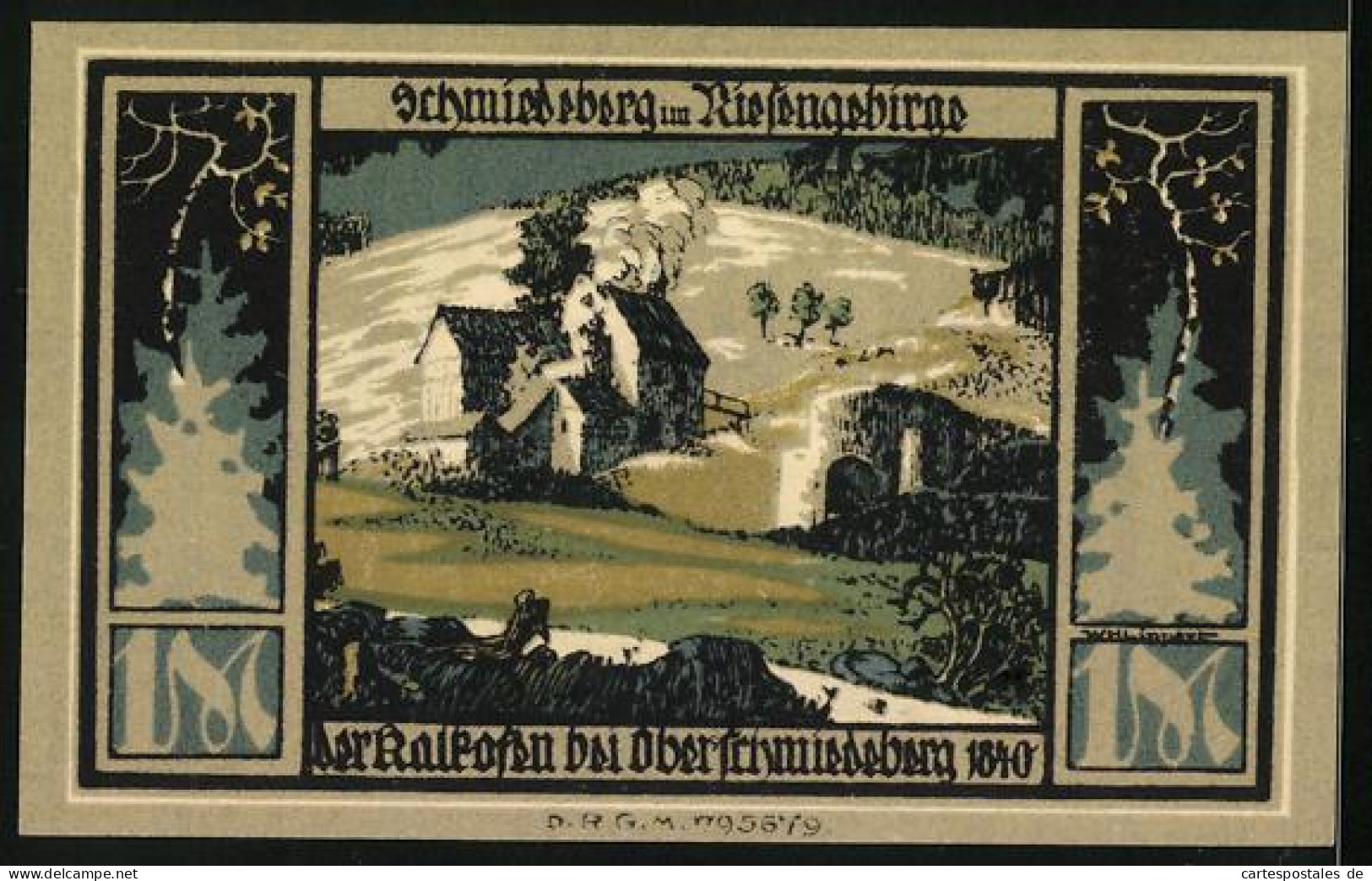 Notgeld Schmiedeberg I. R., 1 Mark, Denkmal Und Kalkofen  - [11] Emisiones Locales