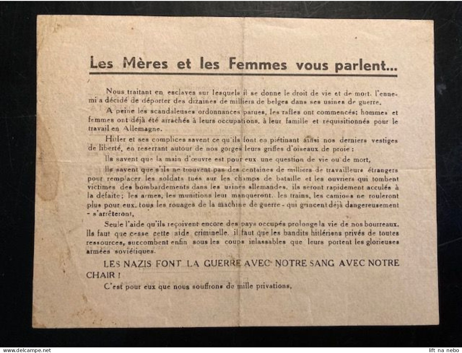 Tract Presse Clandestine Résistance Belge WWII WW2 'Les Mères Et Le Femmes Vous Parlent...' - Documents