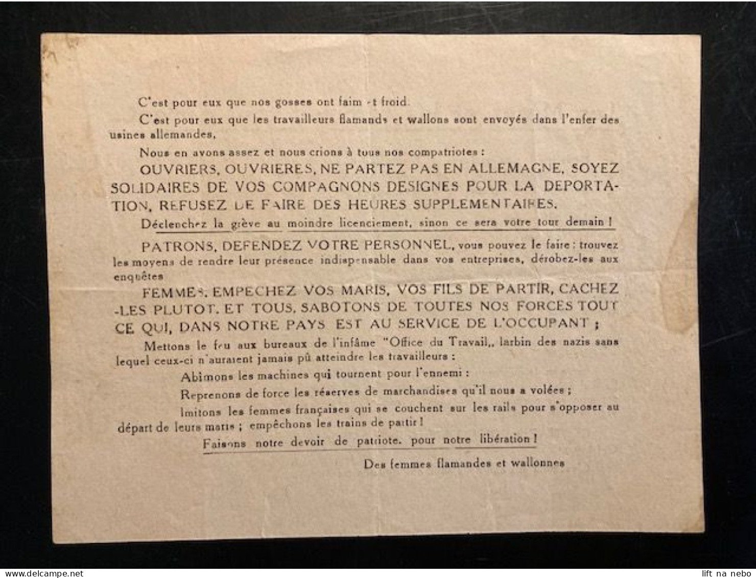 Tract Presse Clandestine Résistance Belge WWII WW2 'Les Mères Et Le Femmes Vous Parlent...' - Dokumente