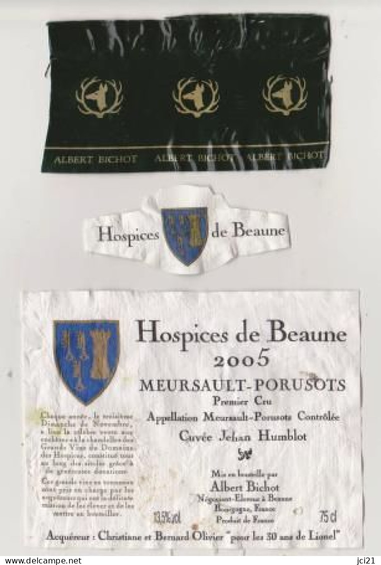 Etiquette, Millésime HOSPICES DE BEAUNE " MEURSAULT-PORUSOTS 1er Cru 2005 " Cuvée Jehan Humblot (1092)_ev661 - Bourgogne