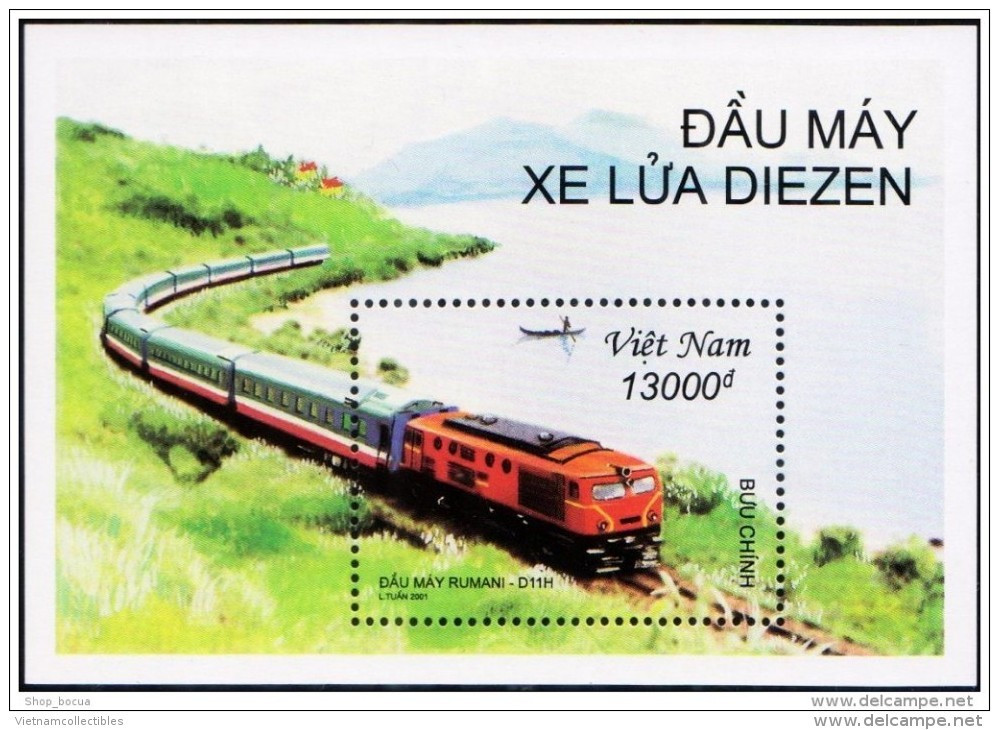 Vietnam Viet Nam MNH Perf Withdrawn Souvenir Sheet 2001 : Diesel Locomotives / Train (Ms866B) - Viêt-Nam