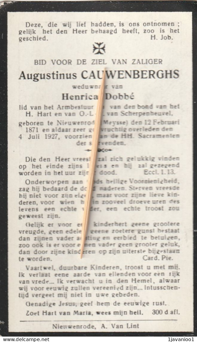 Nieuwenrode, 1927, Augustinus Cauwenberghs, Dobbé - Devotion Images