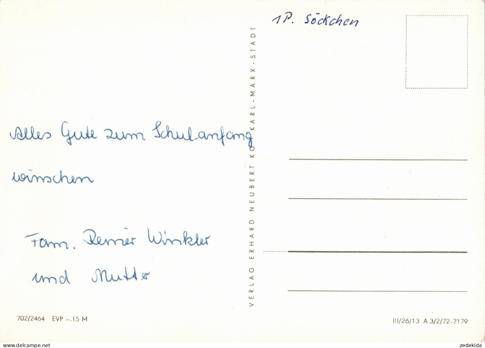 H1856 - Glückwunschkarte Schulanfang - Kinder Zuckertüte - Verlag Karl Marx Stadt DDR Grafik - Children's School Start