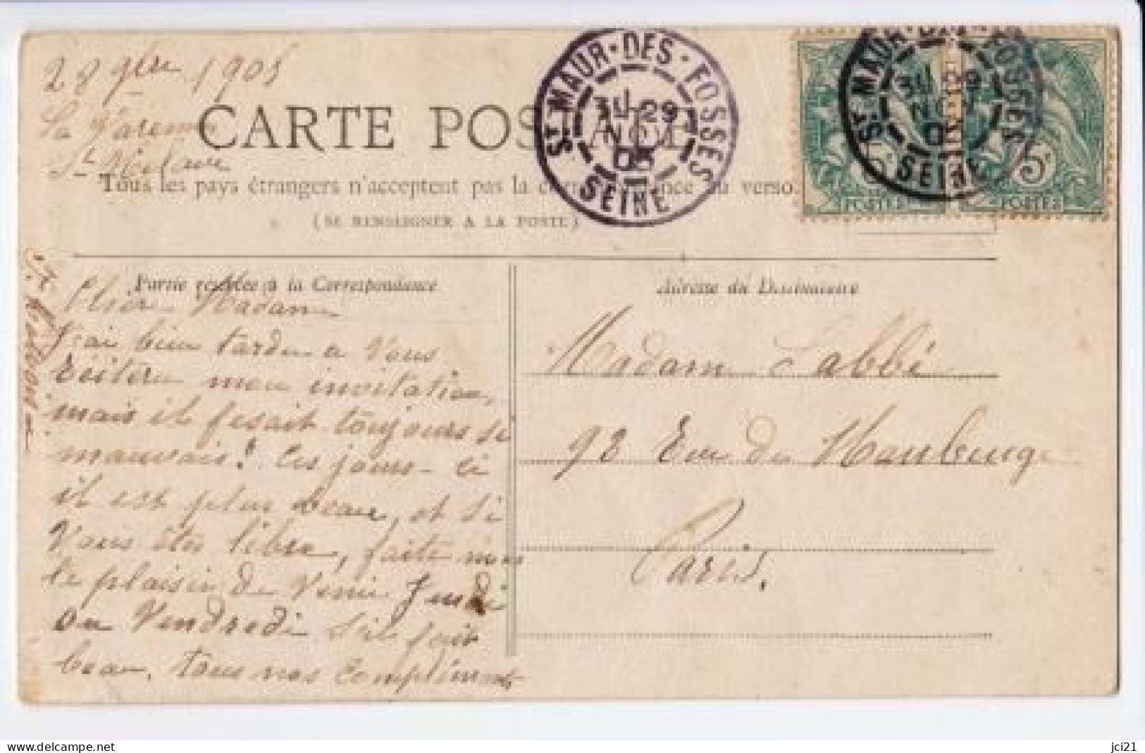 TAD MANUEL SAINT MAUR DES FOSSÉS SEINE 28 NOV 1905 (2358)_CP612 - Saint Maur Des Fosses