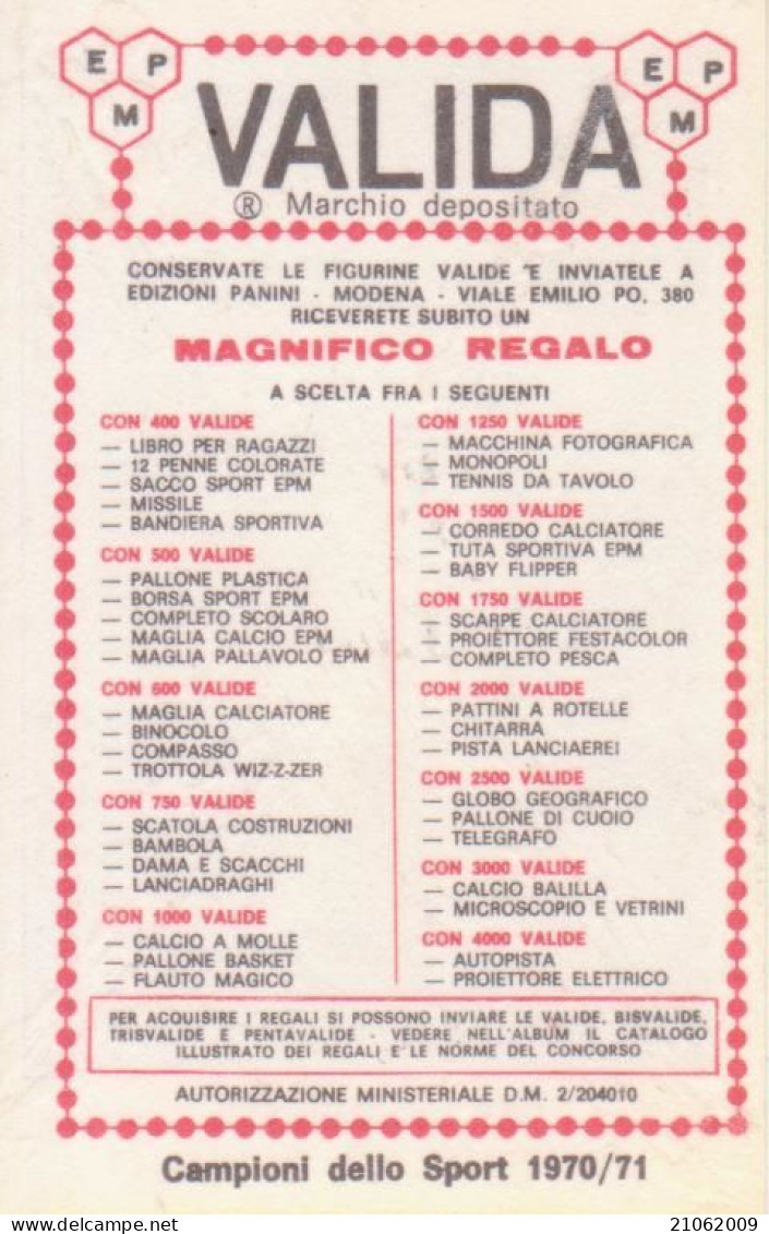 297 ANTONELLA RAGNO - SCHERMA - VALIDA - CAMPIONI DELLO SPORT PANINI 1970-71 - Fechten