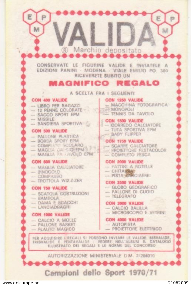 211 FLAVIO GUIDOTTI - MOTONAUTICA - VALIDA - CAMPIONI DELLO SPORT PANINI 1970-71 - Other & Unclassified