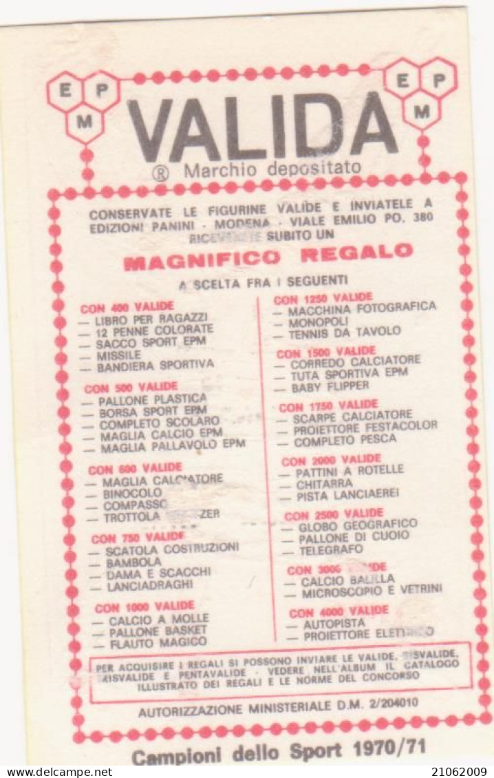 161 FERDINAND BRACKE - CICLISMO - VALIDA - CAMPIONI DELLO SPORT PANINI 1970-71 - Cyclisme