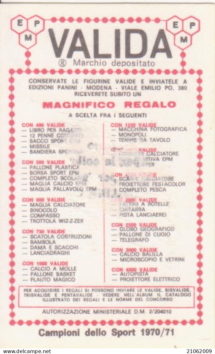 35 ATLETICA LEGGERA - JEAN-CLAUDE NALLET - VALIDA - CAMPIONI DELLO SPORT PANINI 1970-71 - Atletiek