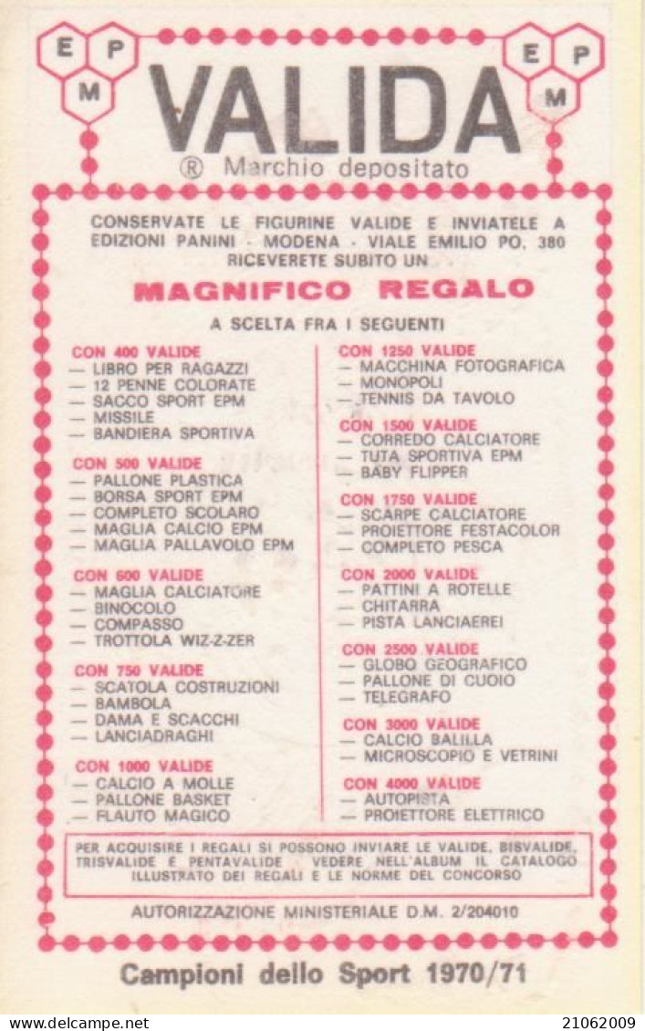 43 ATLETICA LEGGERA - NADYEZHDA CHIZHOVA - VALIDA - CAMPIONI DELLO SPORT PANINI 1970-71 - Athletics