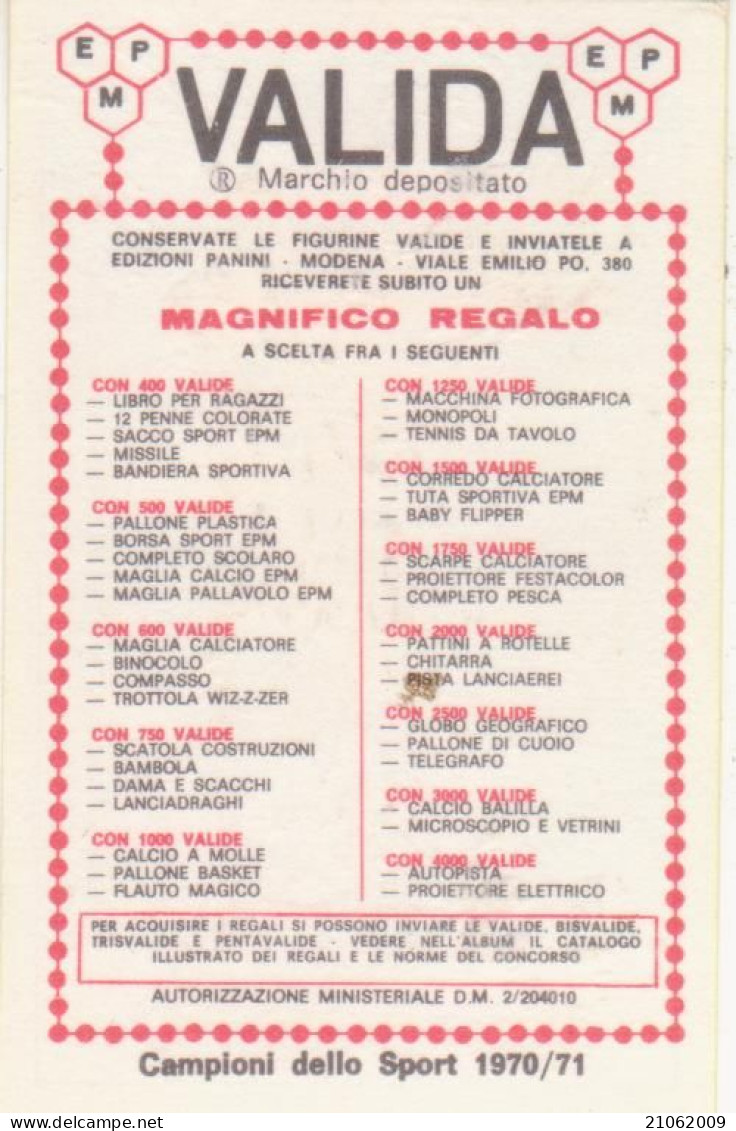 23 ATLETICA LEGGERA - RENZO CRAMEROTTI - VALIDA - CAMPIONI DELLO SPORT PANINI 1970-71 - Leichtathletik