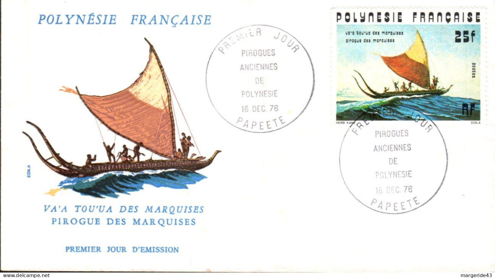 POLYNESIE FDC 1976 PIROGUE ANCIENNE - FDC