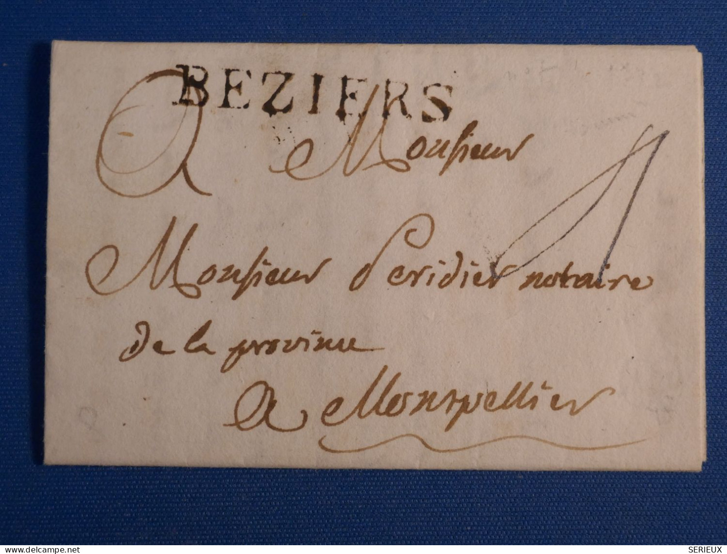 DN17  FRANCE  LETTRE  RR 1782  BEZIERS A MONTPELLIER  + AFF. INTERESSANT +++ - 1701-1800: Vorläufer XVIII