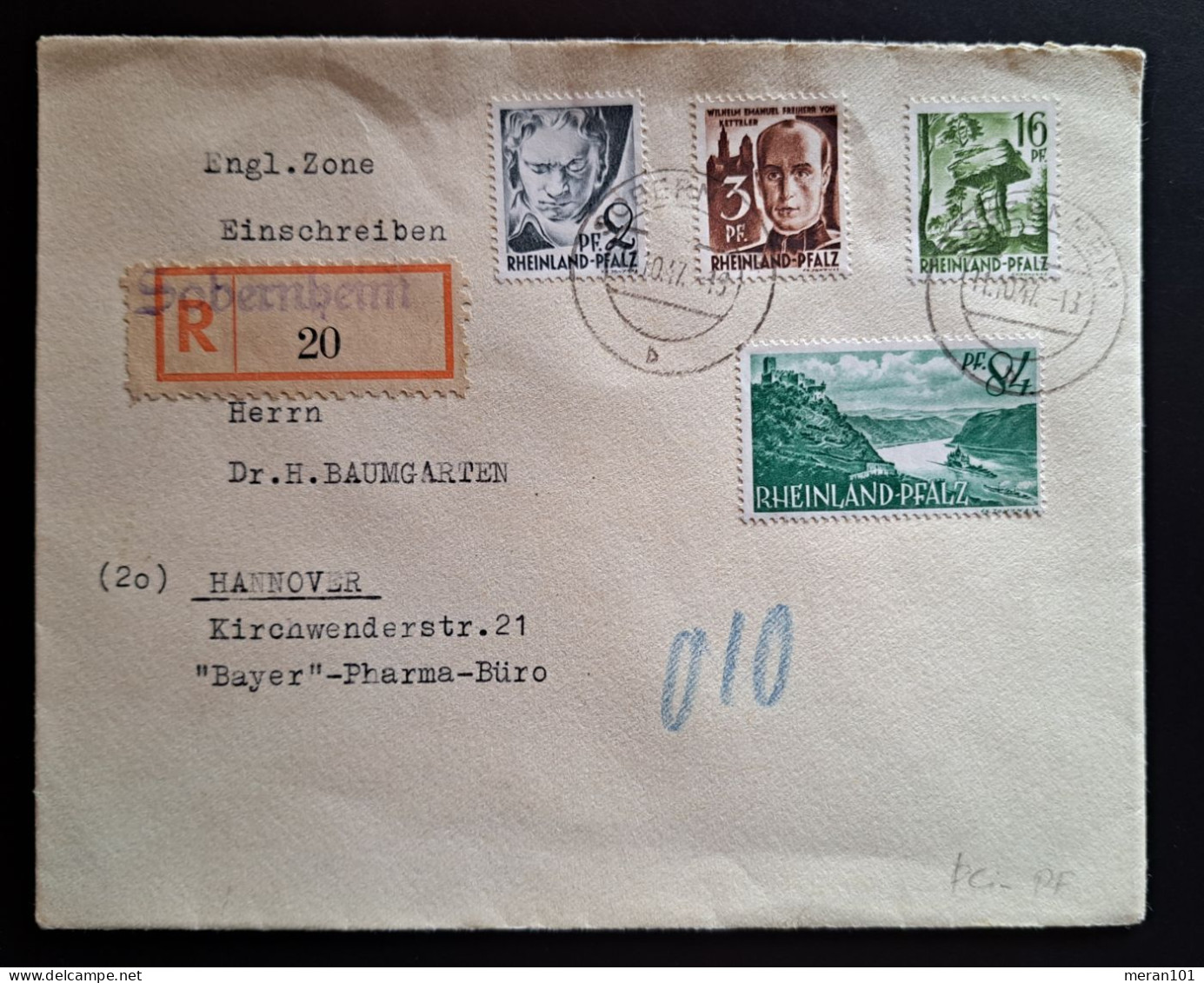 Baden, Einschreibe-Brief Sobernheim 11.10.47 Nach Hannover, MiF - Baden