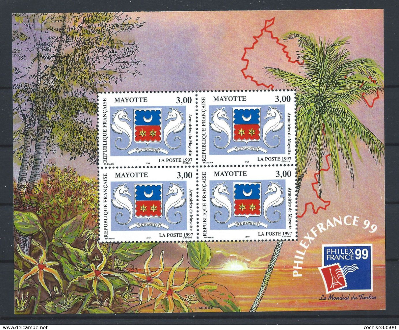 Mayotte Bloc N°1** (MNH) 1999 - Exposition Philatélique "Philexfrance'99" - Blocks & Kleinbögen