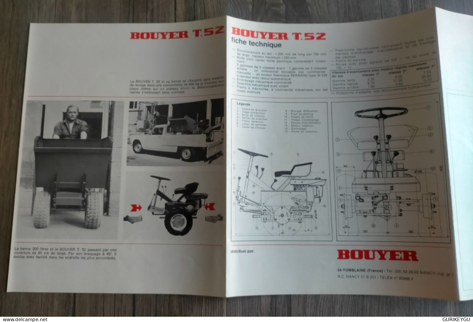 Prospectus Brochure Flyer Tracteur  BOUYER T 52 Moteur Bernard Benne Fiche Technique  NEUF - Altri & Non Classificati