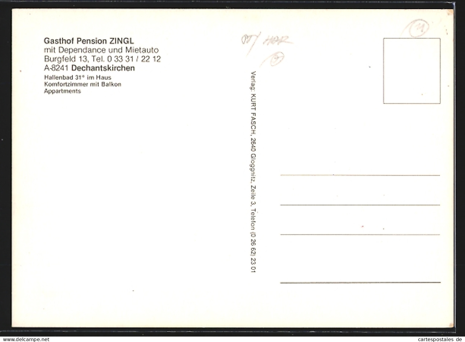 AK Dechantskirchen, Gasthof Und Pension Zingl, Burgfeld 13  - Otros & Sin Clasificación