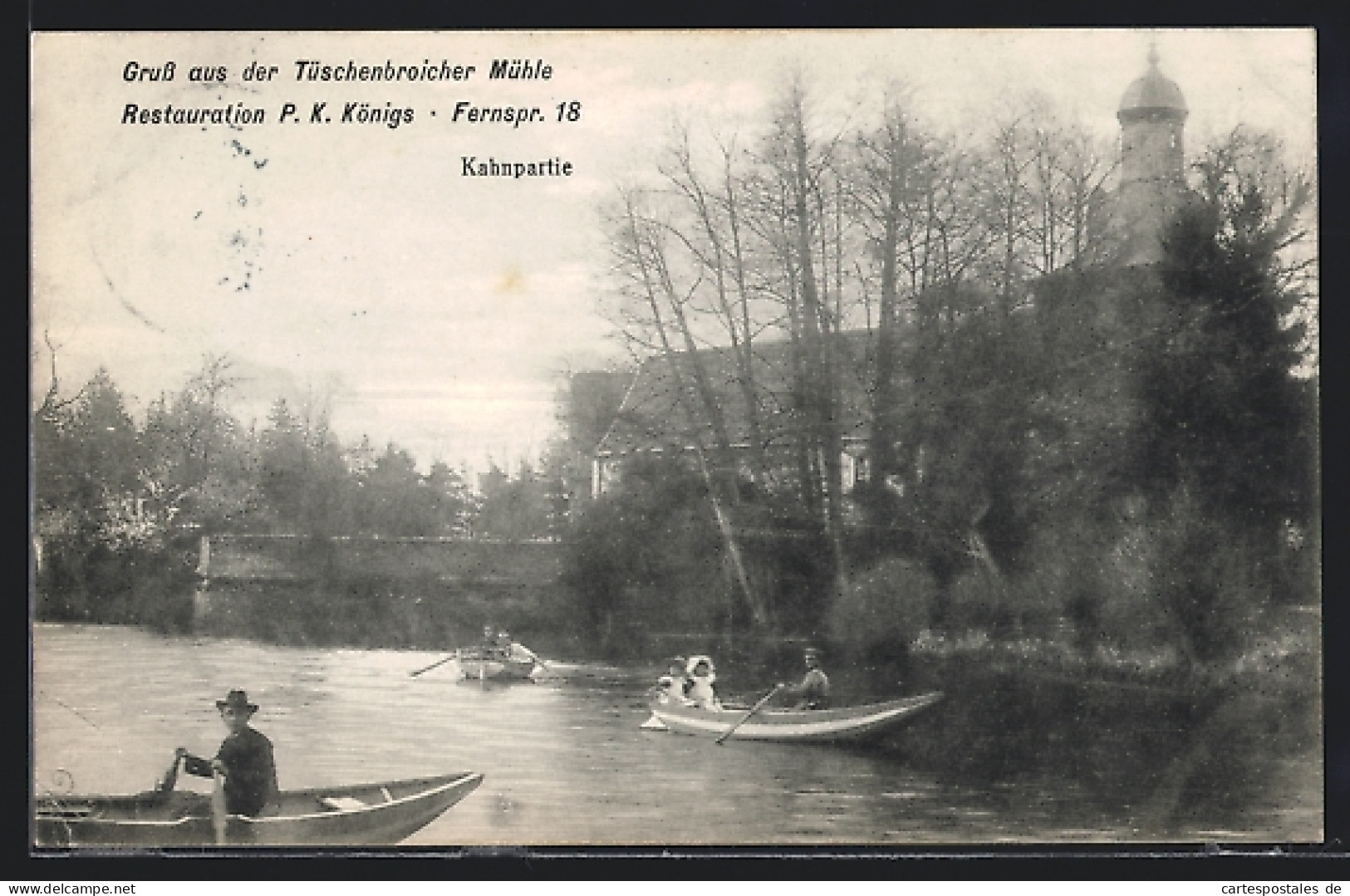 AK Tüschenbroich / Erkelenz, Restaurant Tüschenbroicher Mühle Von P. K. Königs, Kahnpartie  - Erkelenz