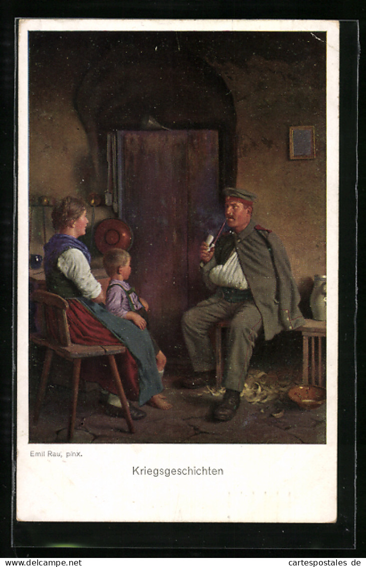 Künstler-AK Kriegsgeschichten, Soldat Berichtet Familie Daheim  - Guerre 1914-18