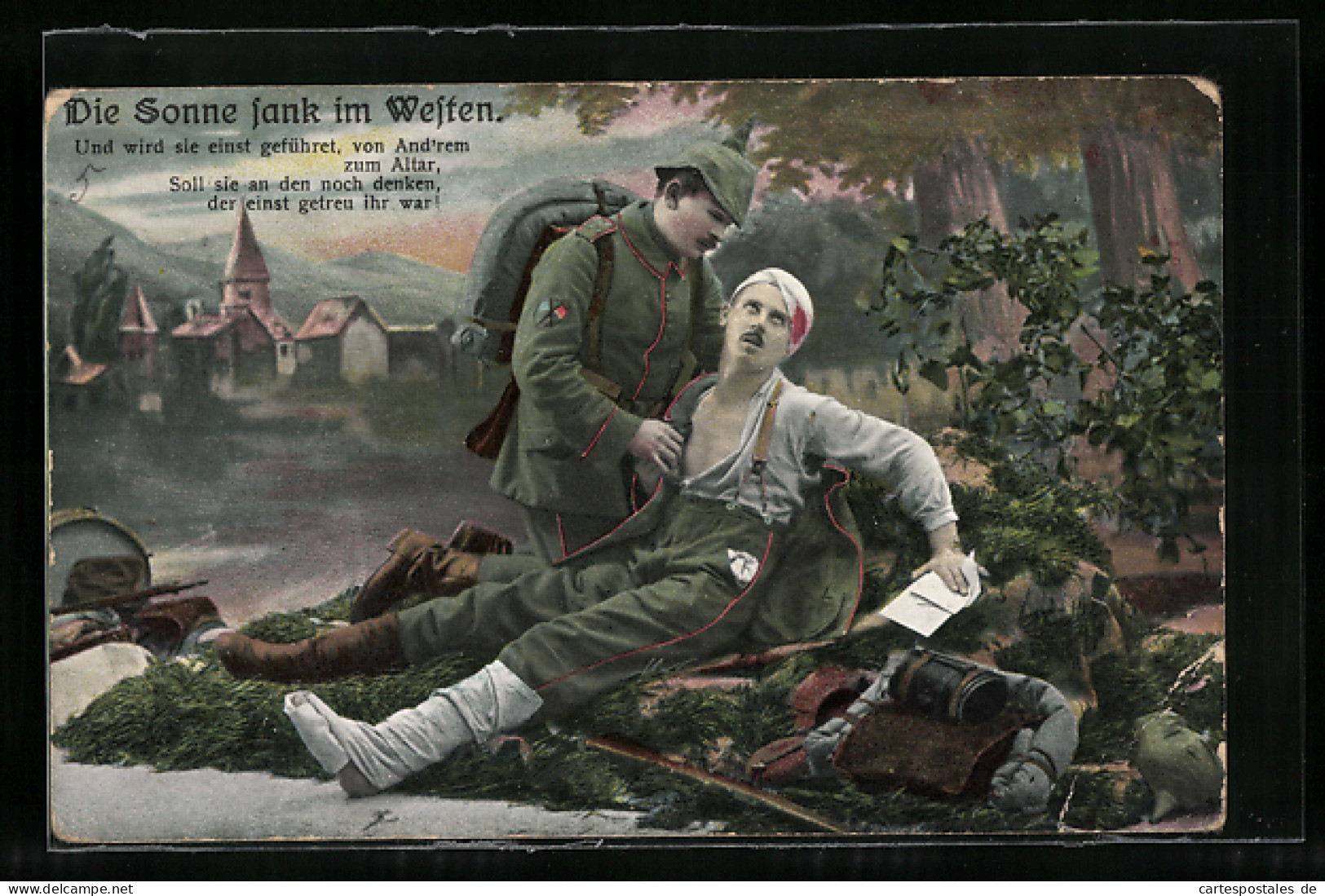 AK Die Sonne Sank Im Westen, Soldat Leistet Verwundetem Kamerad Beistand, Rotes Kreuz  - Rotes Kreuz