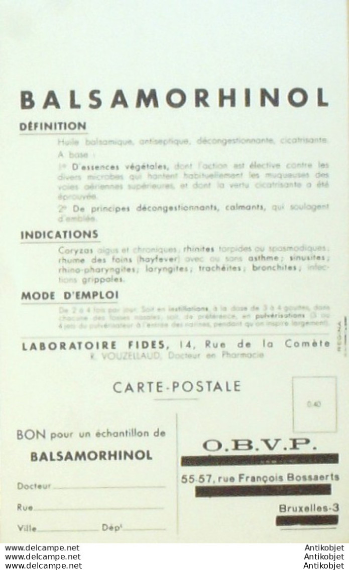 BALSAMORHINOL (Produits Pharmaceutiques) Belgique 1952 - 1900 – 1949