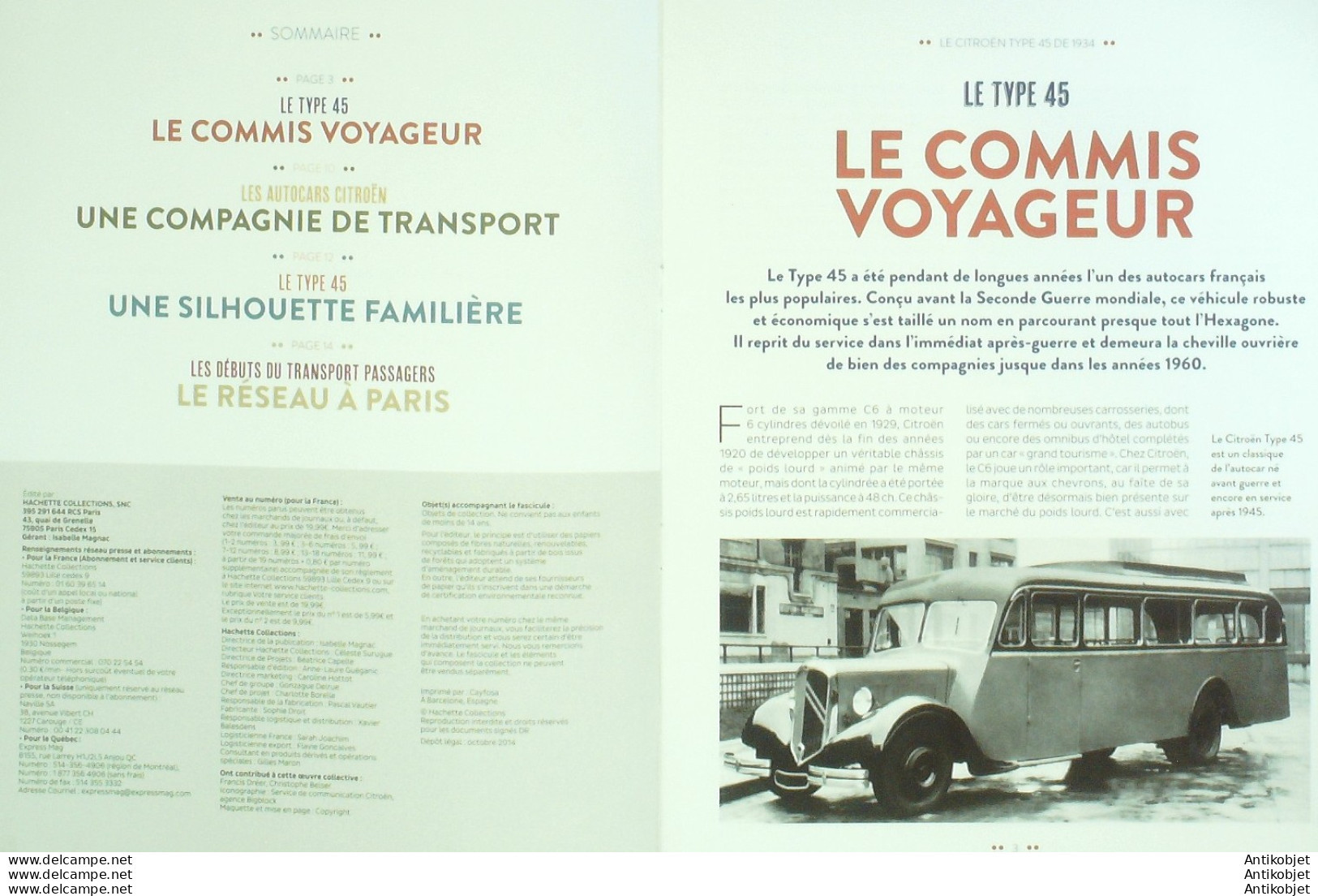 Autobus Citroen Type 45  1934 édition Hachette - History