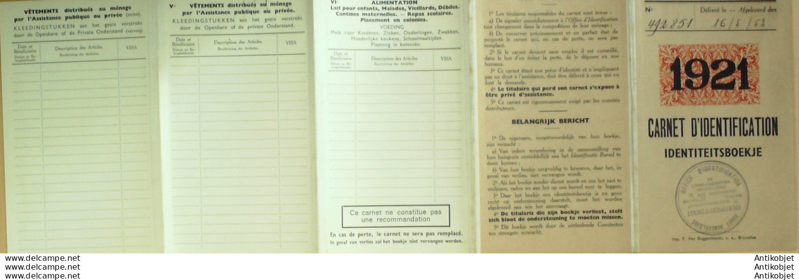 Carnet D'indentification Belgique Schaerbeed 1952 - 1900 – 1949
