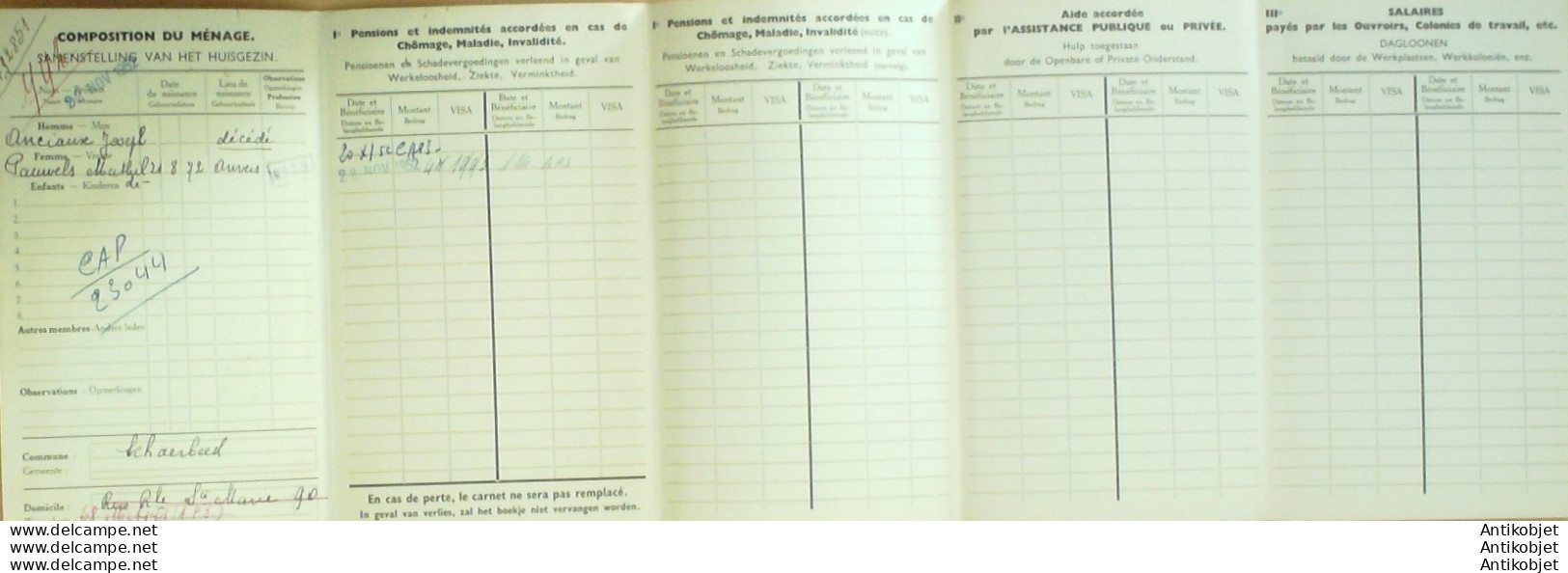 Carnet D'indentification Belgique Schaerbeed 1952 - 1900 – 1949