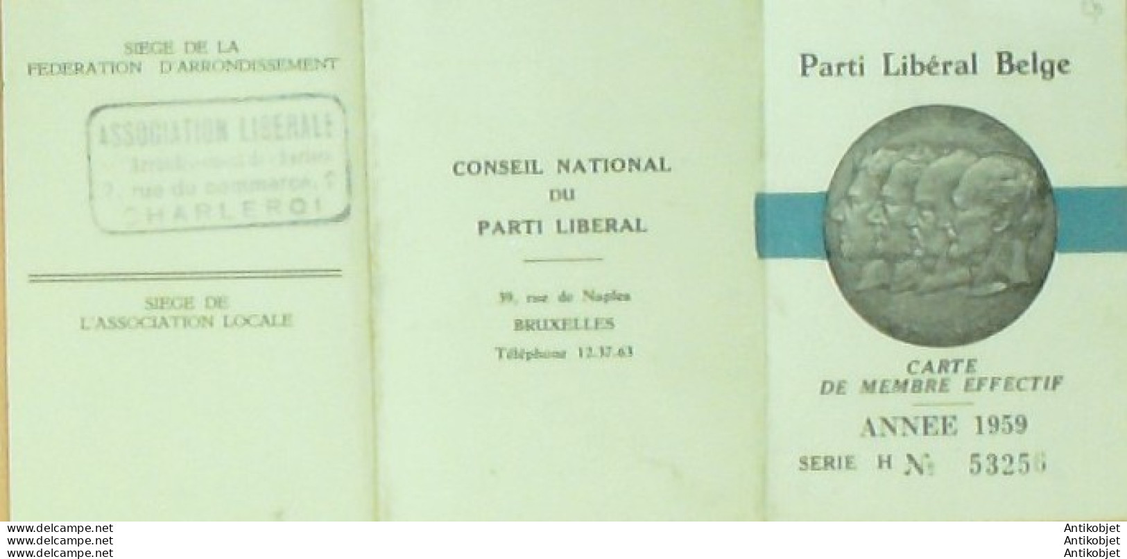 Carte Conseil National Parti Libéral Belge 1959 - 1900 – 1949