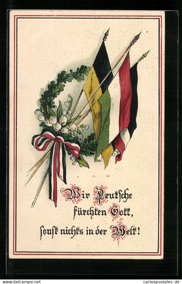 AK Fahnen Vom Zweibund Österreich-Ungarn Und Deutsches Reich Mit Eichenblattkranz  - War 1914-18