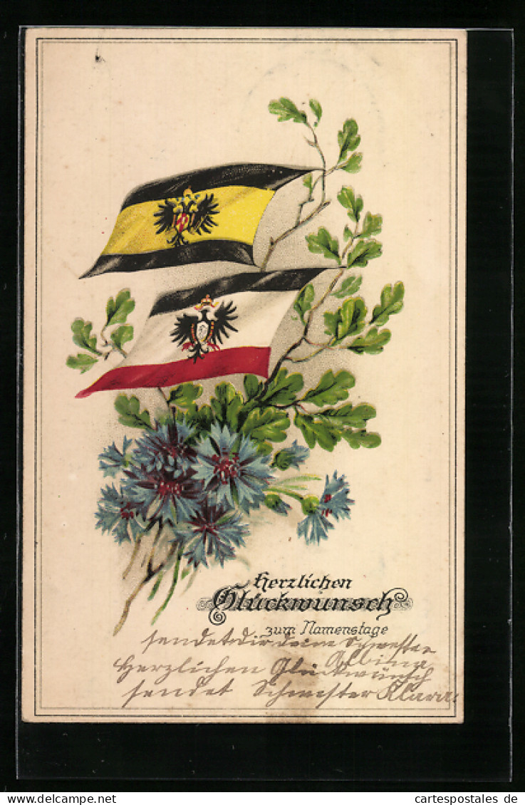 AK Fahnen Des Zweibunds Mit Kornblumen Und Eichenlaub  - War 1914-18